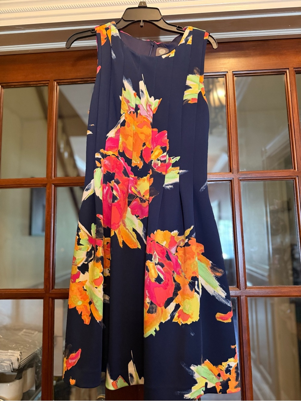 Vince Camuto Navy Mini Dress with Bright Floral Print